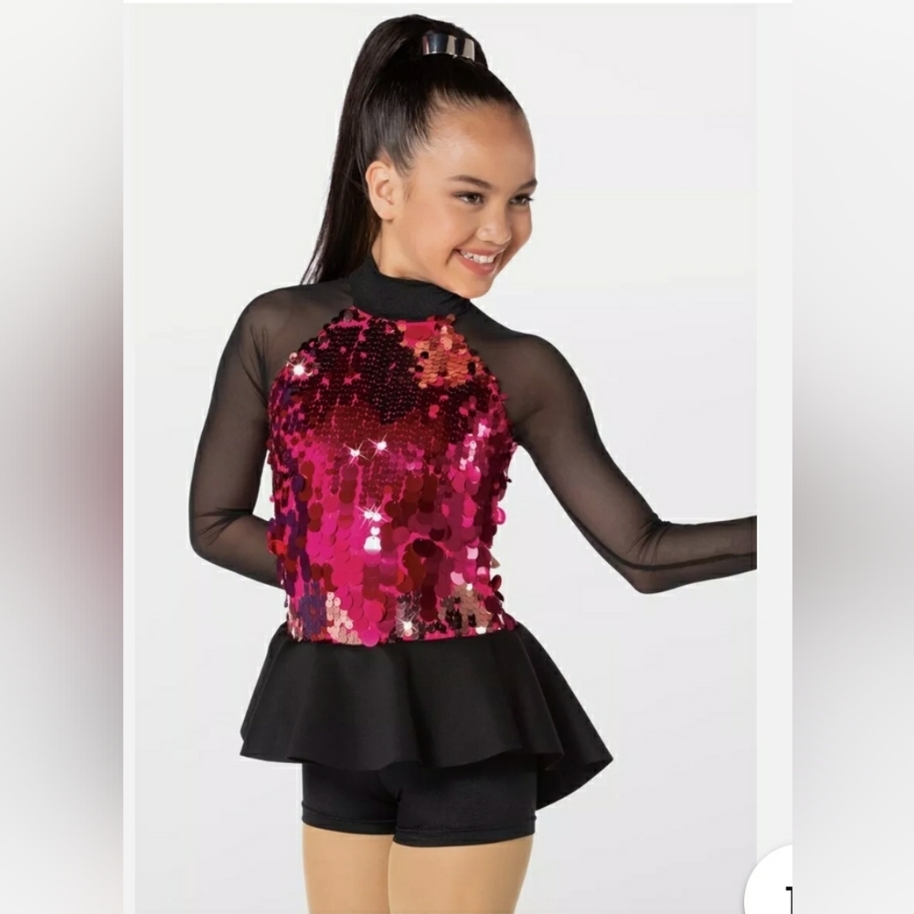 Girls' Pink Sequin Peplum Top